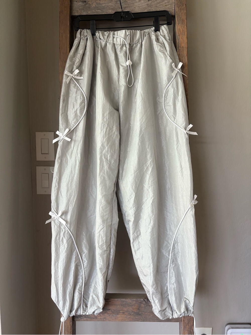 AELFRIC EDEN Grey Silver Gorpcore Coquette Track Pants Medium